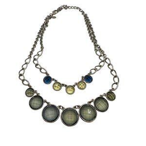 Chico's Necklace Jewelry Statement 19.5" Adjustable Silver Tone Green Blue Cryst